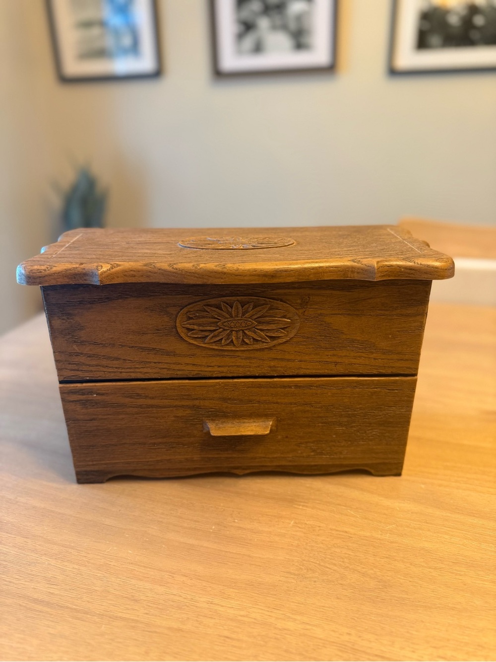 Vtg Plastic Lerner Tabletop Drawer Storage Box Faux Fake Wood Grain Brown Tan